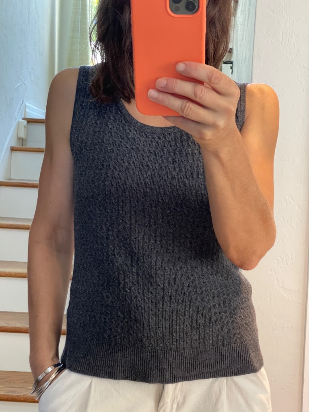 Linda Matthews gray cable knit tank women S